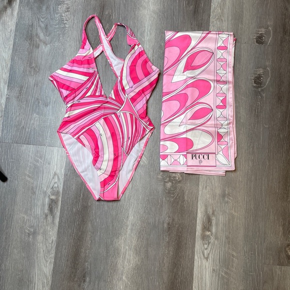 Emilio Pucci Other - Emilio Pucci Pink Swirl One-Piece Swimsuit with Matching Scarf